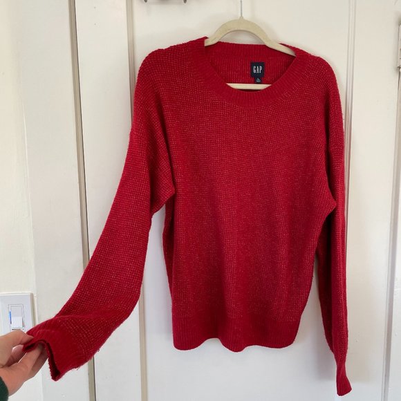 Gap waffle-like knit sweater in gorgeous red, size large tall - Picture 1 of 5
